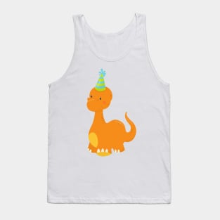 Birthday Dinosaur, Party Dinosaur, Dino, Party Hat Tank Top